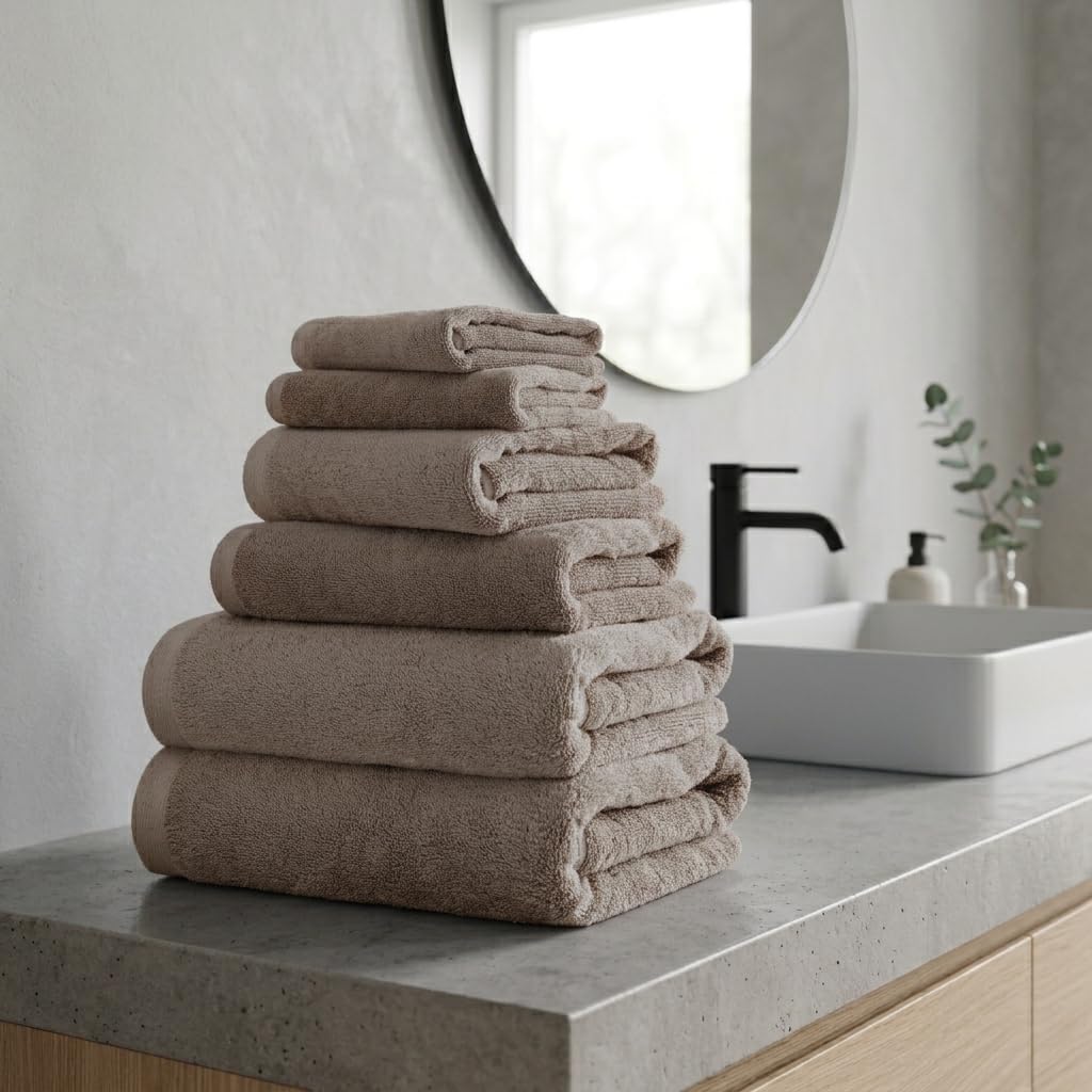 Ruggeri Set 6 Asciugamani Bagno, Cotone 2 Teli + 2 Viso + 2 Ospite, Tortora