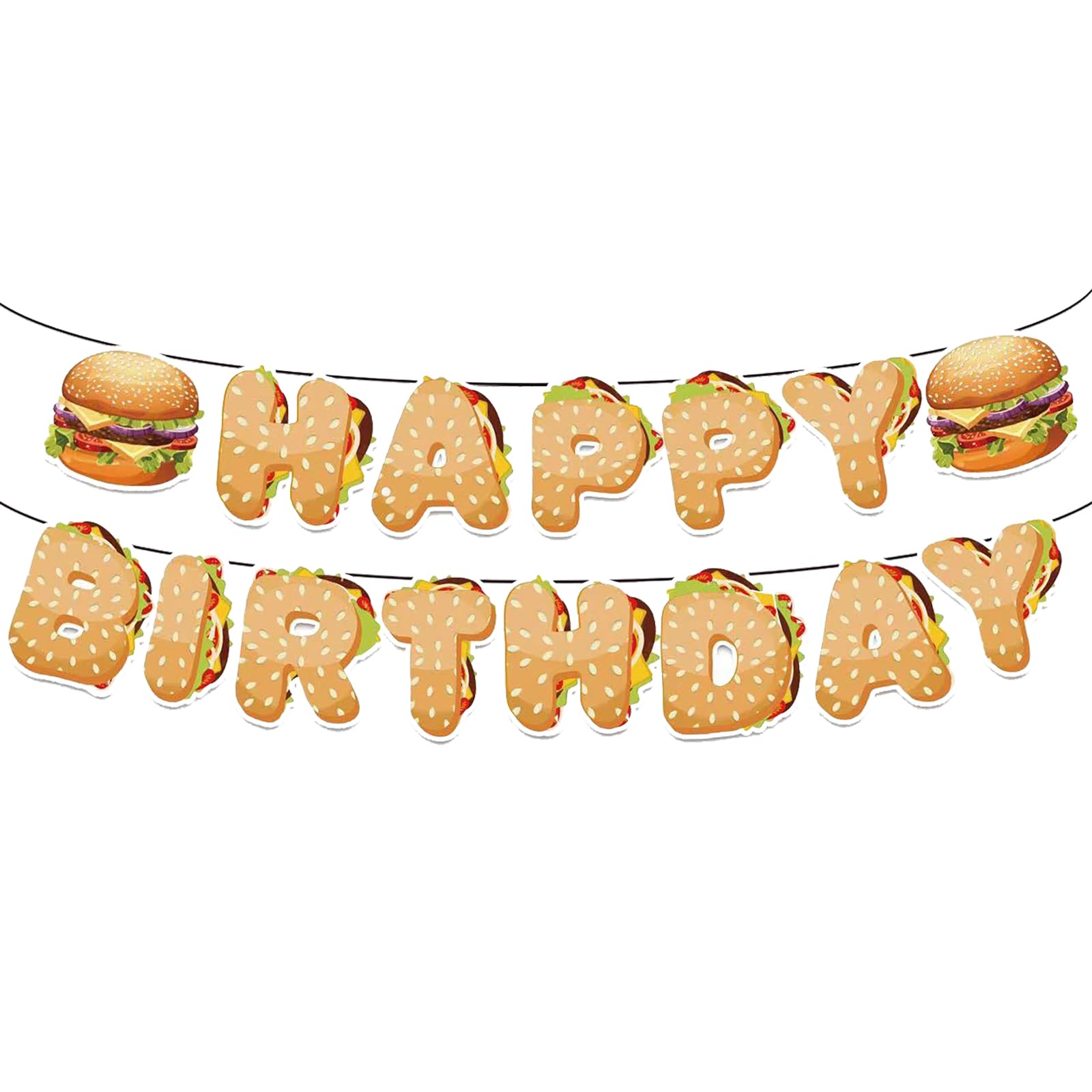 DIADARL Happy Birthday Banner, Hamburger Banner, Hamburger Party Supplies for Men Girl Party Supplies Decor Party
