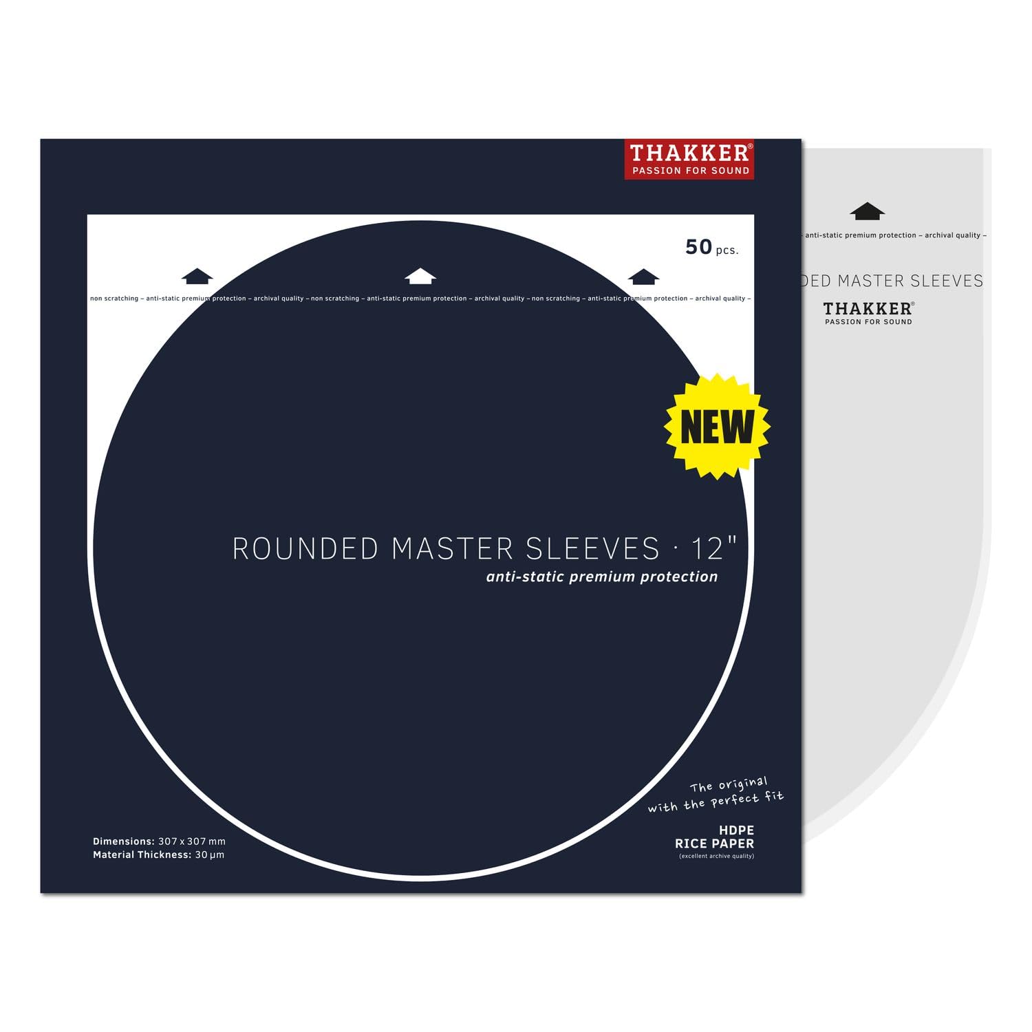 THAKKER Rounded Master Sleeves 12' - 50 copertine semicircolari per vinili da 12 Pollici | copertine antistatiche per LP con Rivestimento in Carta di Riso | qualità da archivio per Collezionisti
