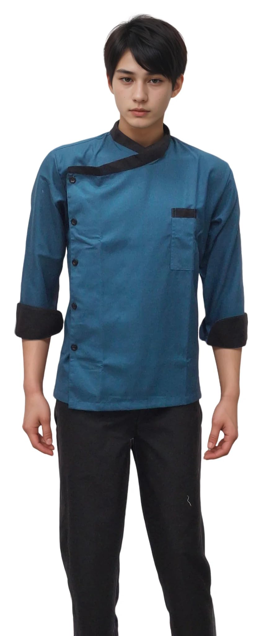 Premium Teal Chef Coat – Unisex Double-Breasted Professional Kitchen Jacket | Collection | Breathable Cotton Blend with Roll-Up Sleeves, Metal Snaps & Mandarin Collar for Chefs.-image-42