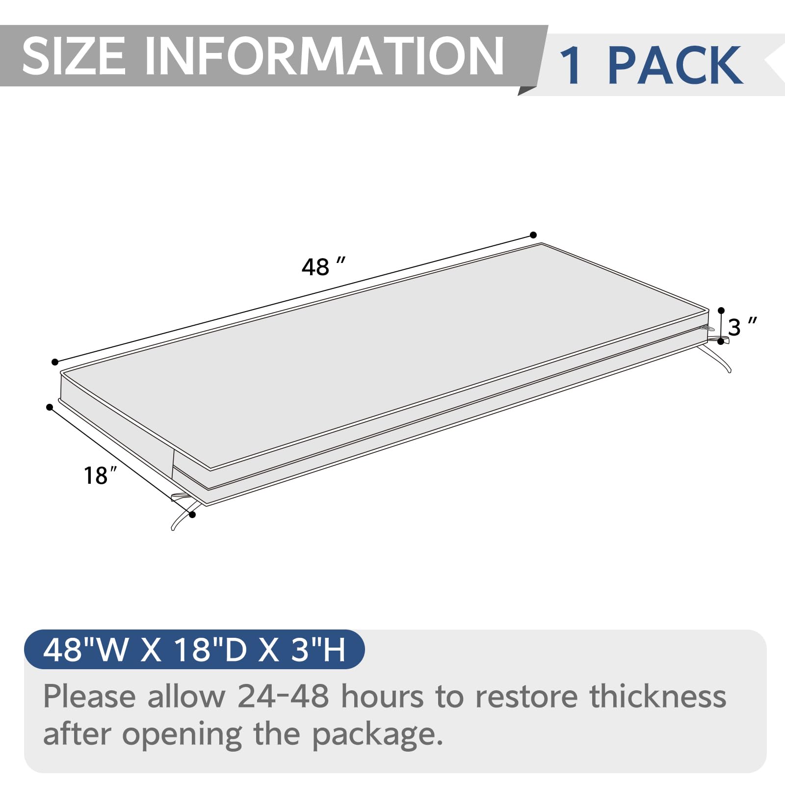 Outdoor Bench Cushion, Patio Furniture Cushion 48 x 18 x 3 Inch, Water