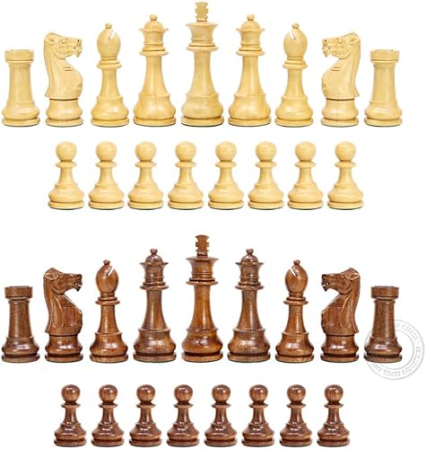 Miniatura 6 de House of Chess - Piezas de juego de ajedrez para torneos - Madera de acacia dorada Staunton única - Altura King 3.75" (95 mm) - 2 reinas extra -