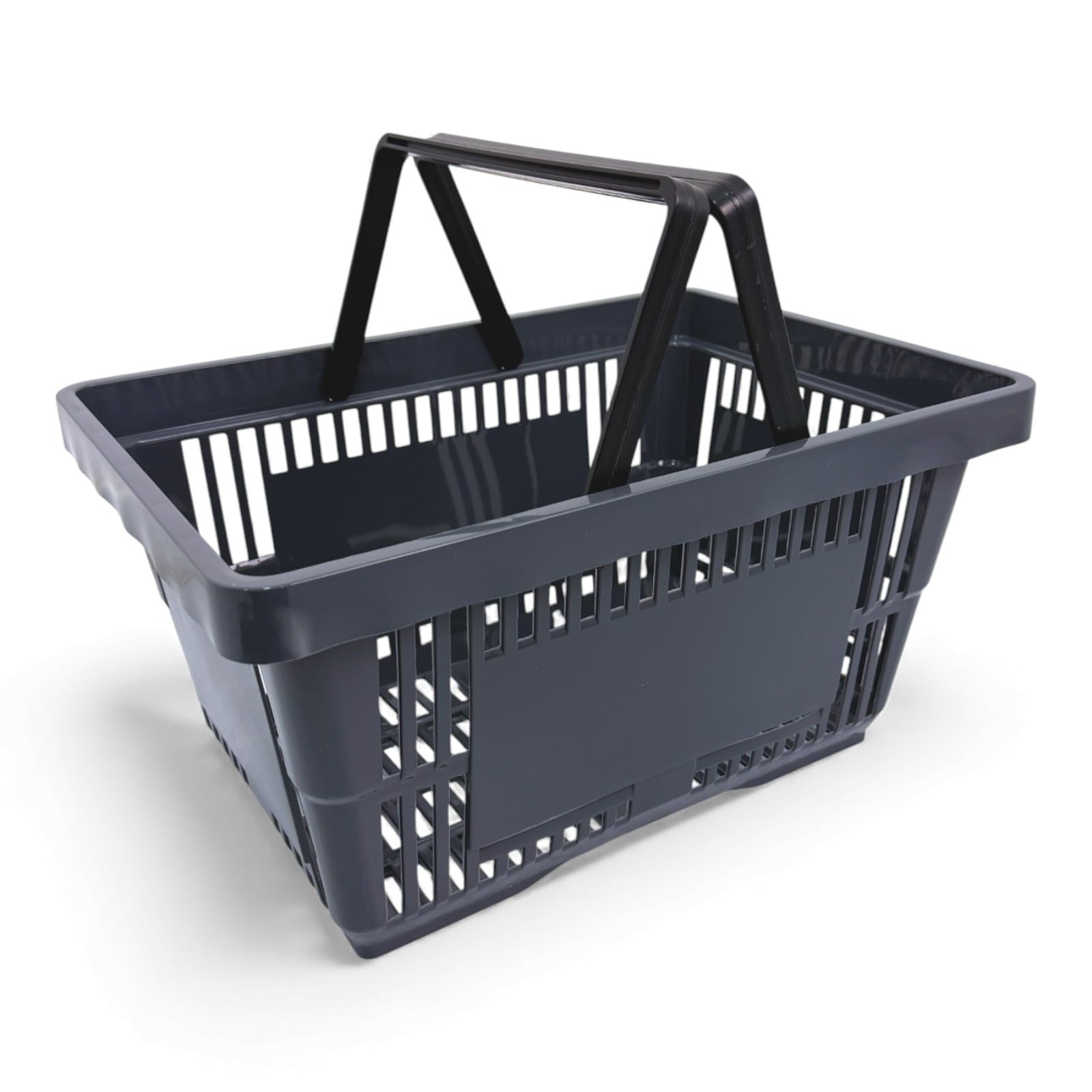 Shoplines Supplies Dark Grey 1X 28 Litre Plastic Shopping Basket With Handles Heavy-Duty Hdpe Basket For Retail, Grocery & Convenience Stores Lightweight, Stackable