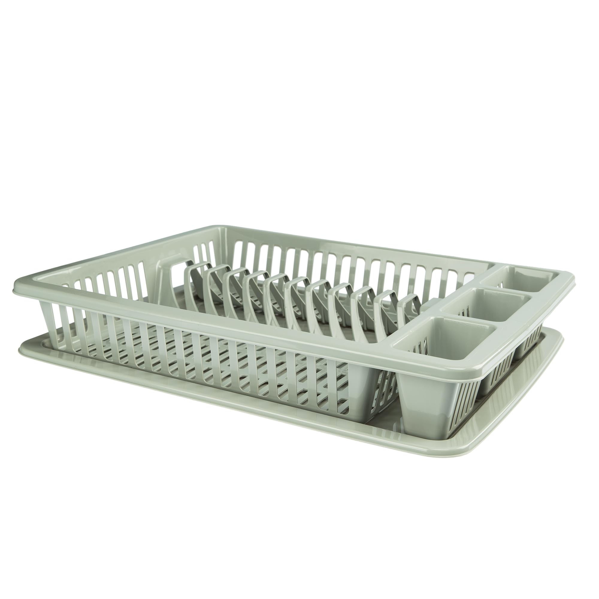 GALICJA Molly Escurreplatos Organizador – Escurreplatos de plástico – Tres Compartimentos adicionales – Vajilla Cubertería Escurridor Gris 46 x 37 x 8,5 cm