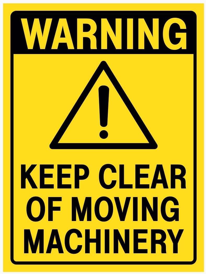 Warning Keep Clear of Moving Machinery Rust Free Aluminum Tin Sign - Industrial/Commercial Decor with Pre-Drilled Holes for Factory Workshop, Warehouse - 12x16 Inch​