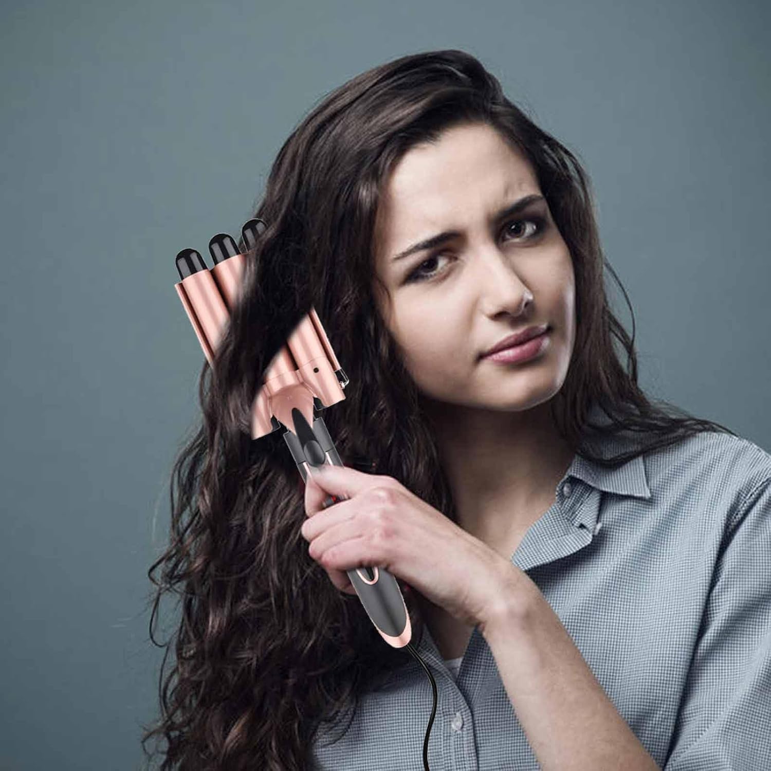 Curling Iron - 3 Barrel Hair Crimper Iron - 5 in 1 Curling Wand Hair Wand with Fast Heating Up - Crimper Wand Curler for All Hair Types, Heat Protective Glove & 2 Clips Included