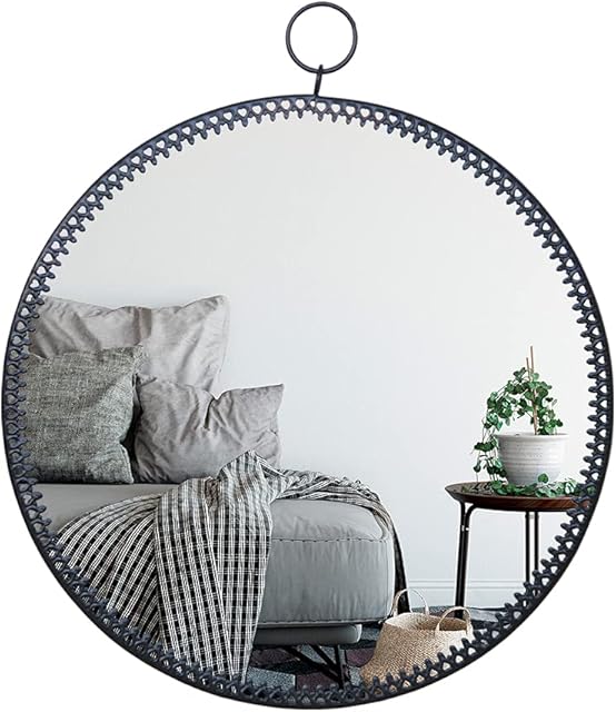 LONGWIN Black Hanging Wall Round Mirror Decor Geometric Circle Mirror for Bathroom Bedroom Living Room 10.2inch