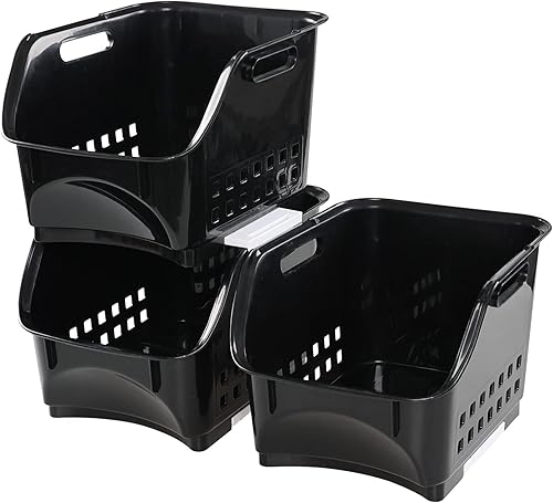 Miniatura 2 de Cocina de 3 gradas que apilan los contenedores de almacenamiento abiertos, cestas apilables plásticas del almacenamiento