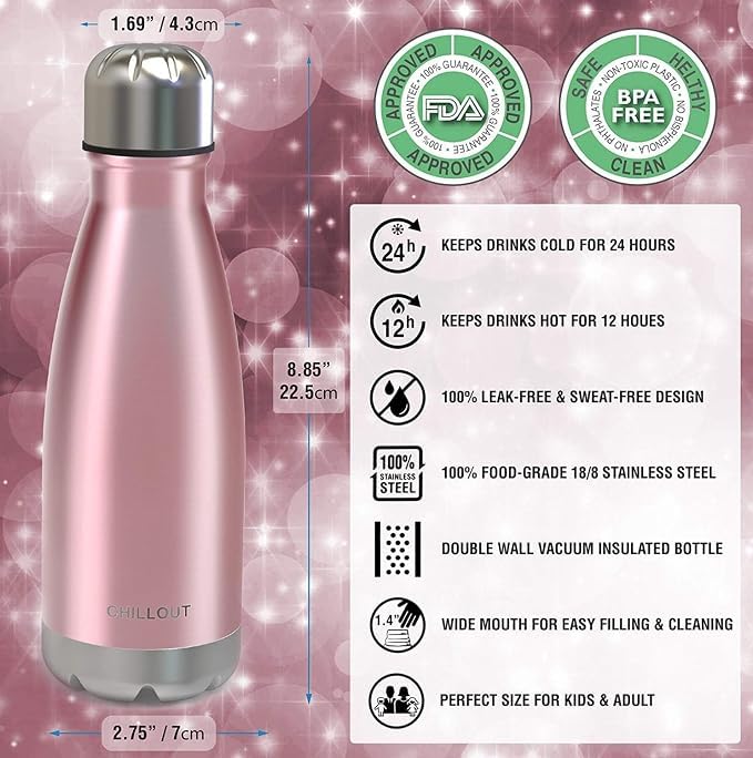 Image of CHILLOUT LIFE 12oz Kids Insulated Stainless Steel Water Bottles, Leak Proof