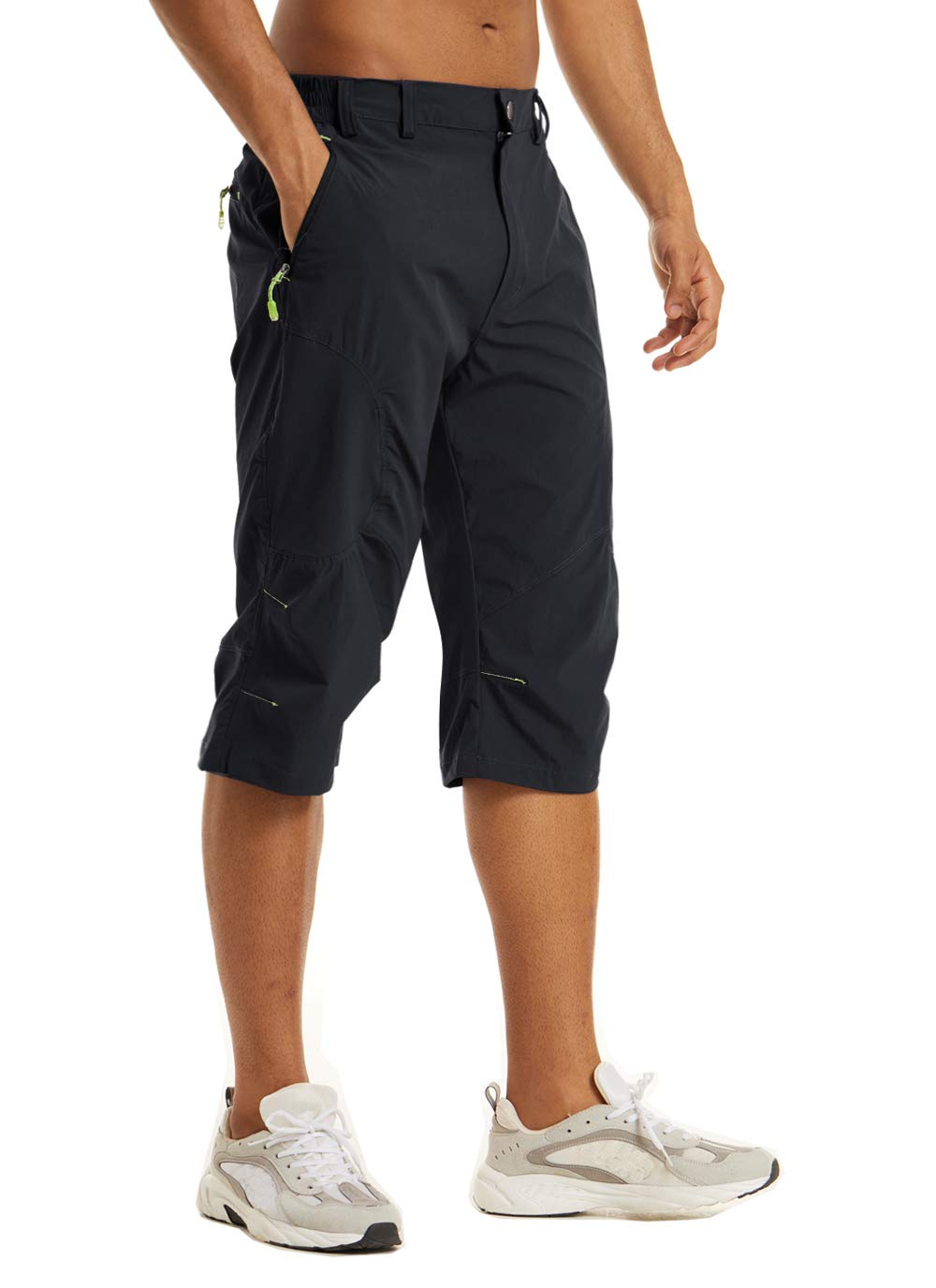 KEFITEVD Pantalones cortos de secado rápido para hombre, 3/4, para senderismo, verano, delgados, capris con 4 bolsillos con cremallera
