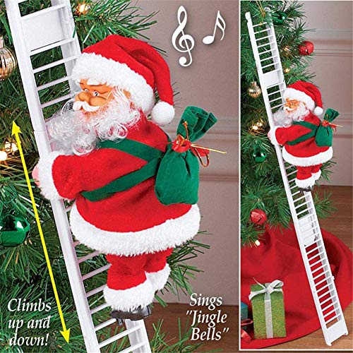 Kawye Climbing Ladder Santa Christmas Electric Climbing Santa Claus Xmas Figurine Ornament Climbing with Music Hanging Decor Party Decoration Gifts