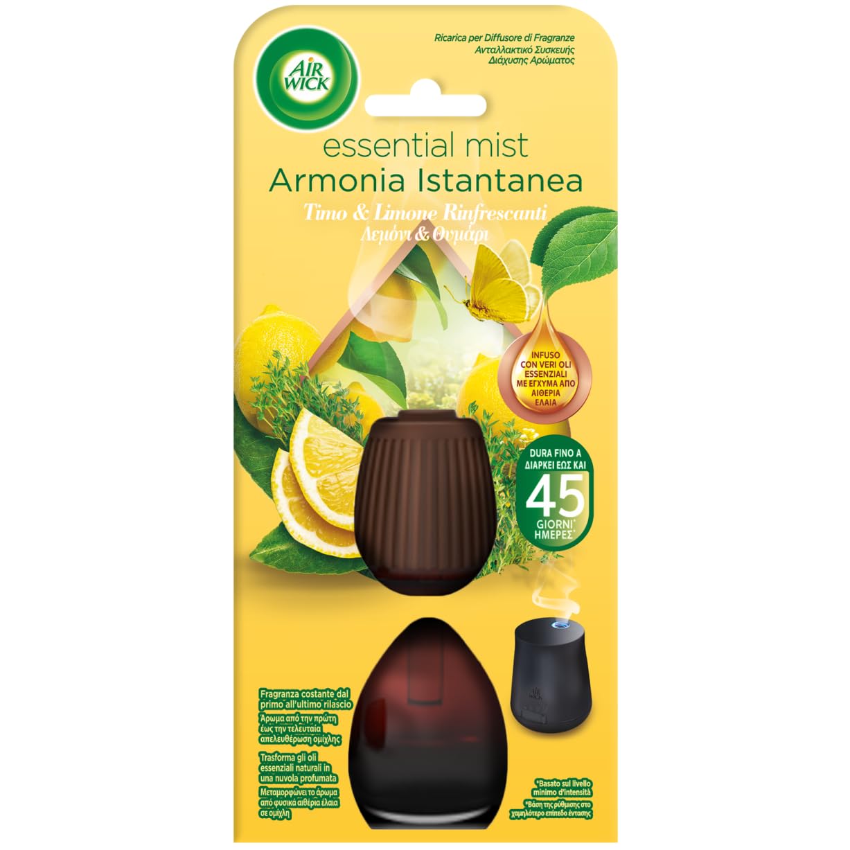 Airwick Ricariche per Diffusore di Oli Essenziali Armonia Istantanea, Confezione da 6 Ricariche per il Diffusore di Oli Essenziali Profumatore per Ambienti alla Fragranza Timo&Limone e Lavanda