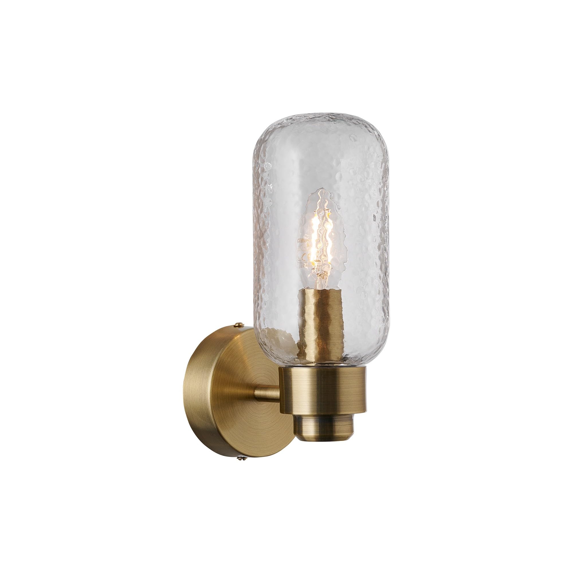 Nordlux Tutan - Aplique de pared para interiores/bollos de latón de cristal, E14 de 25 W, enchufe y cable de red para dormitorio, sala de estar, cocina, oficina, mesita de noche o estudio, IP44, clase