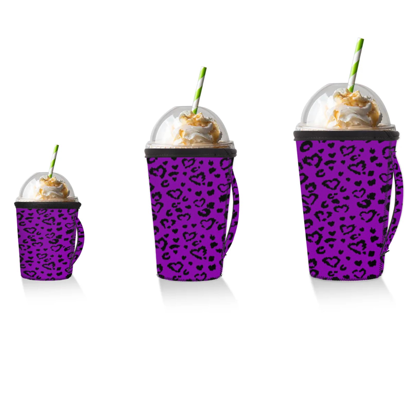 Love Texture Reusable Neoprene Coffee Sleeve with Handle Insulated Iced Coffee Cup Holder Reduces Condensation Fits 24-28 oz Cups M