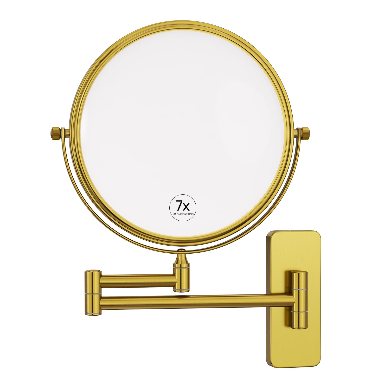 Nicesail Brass Make up Mirror Wall Mounted,1X and 7X Double-Sided Magnifying Mirror Brass Vanity Mirror for Bathroom Wall Extendable Swivel, Antique Brass Finish (8 Inch, 7X)