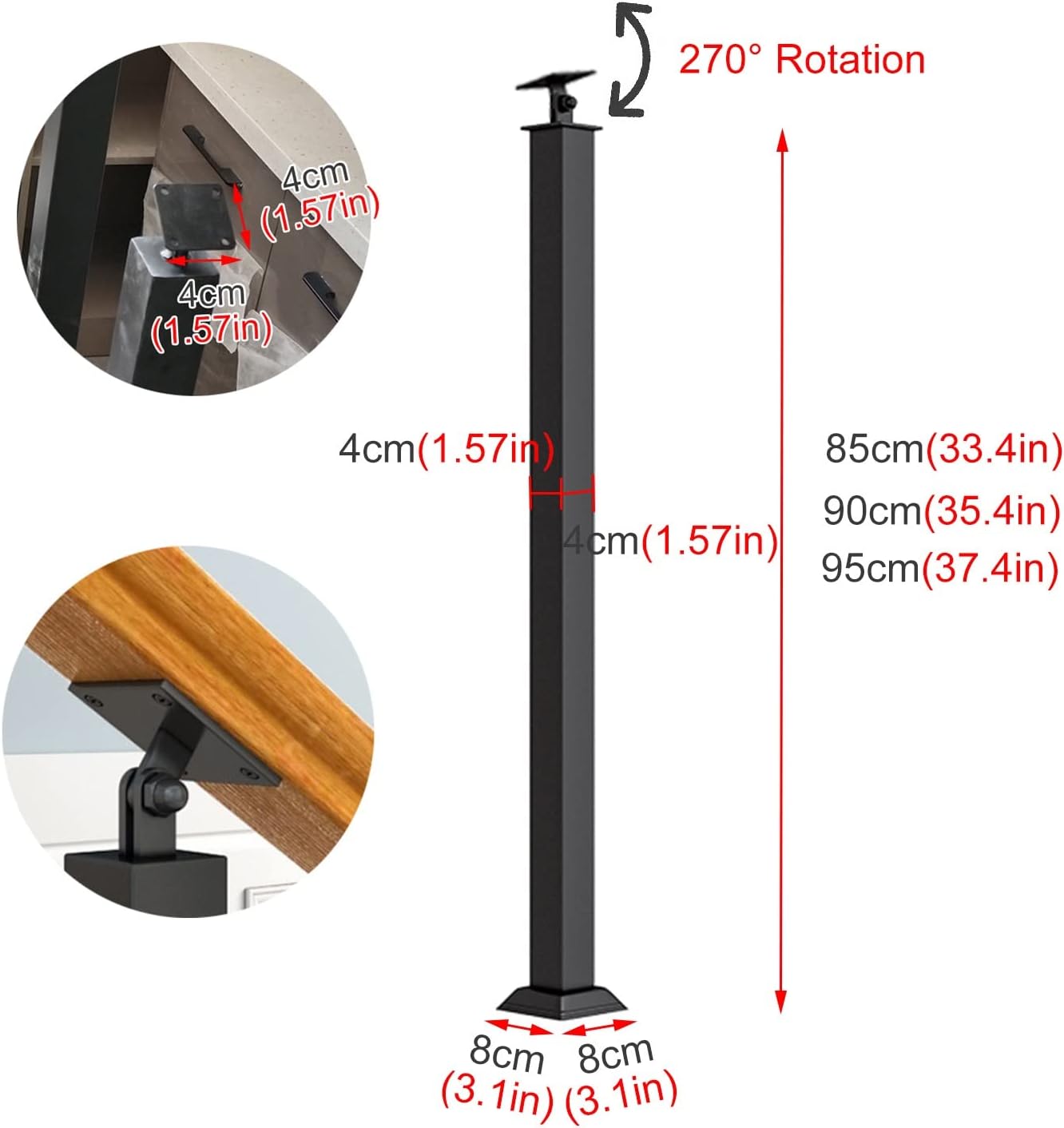 Floor Standing Stair Platform Balusters Post Kits, 33.4in /35.4in /37.4in /39.3in Height, Metal Iron Interior Railing Spindles Pillar, Attic/Villa/Office
