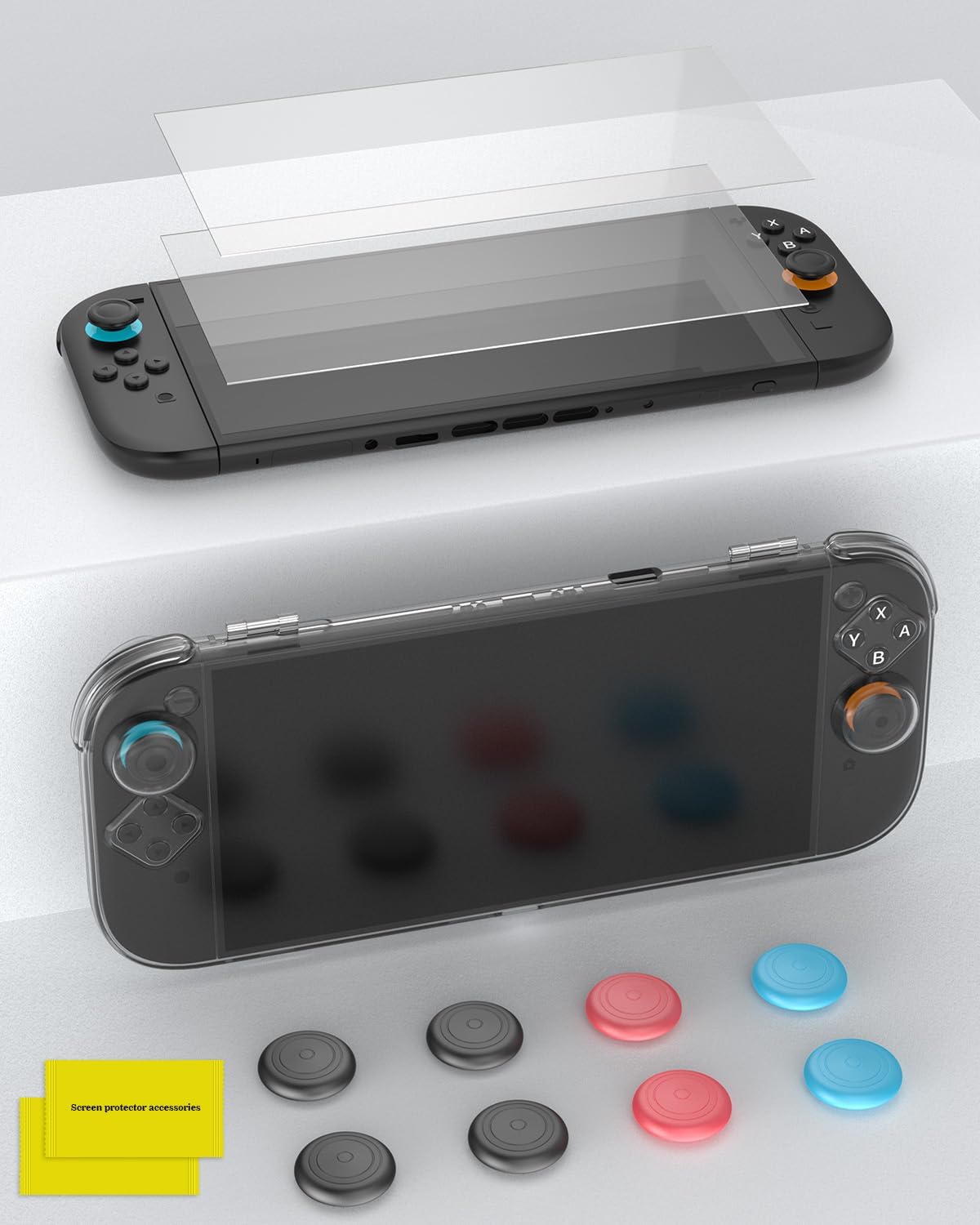 Case for Switch 2 , OLCLSS Carrying Case for Nintendo Switch 2, Drop Protection, Transparent Acrylic Hard Shell with 10H Tempered Glass, Includes 2 Screen Protectors, 8 Thumb Grip Caps and 6 Dust Plugs,Compatible with Nintendo Switch 2- Clear 8 61qmor0IsOL. AC SL1500
