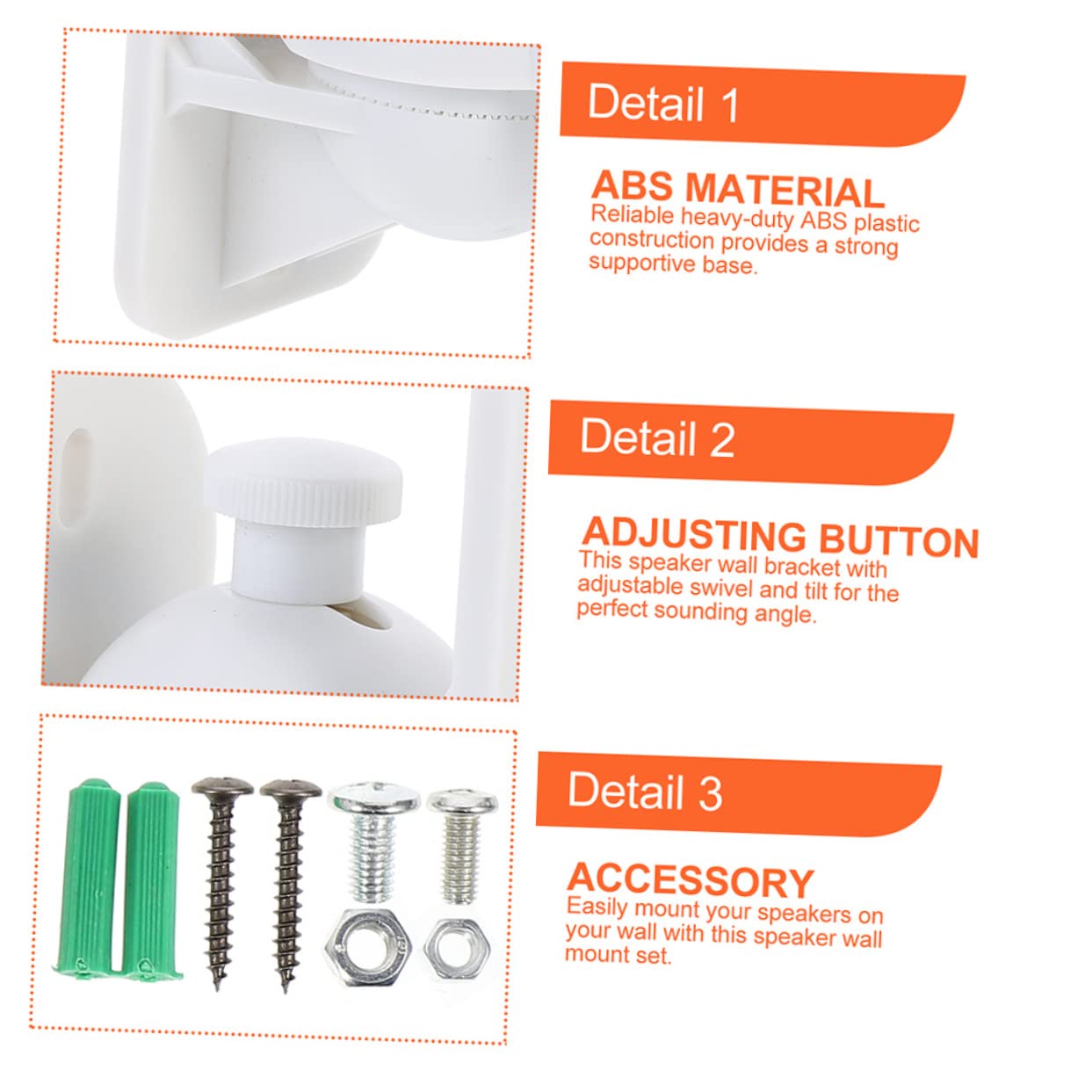 Support Mural pour Haut-parleurs Rotatif Réglable 5kg en Abs Blanc