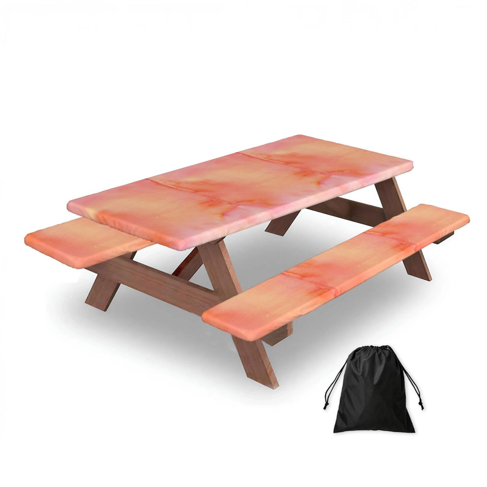 Dopklna As Picture Coral Watercolor Shades Pink Orange, Picnic Table Cover With Bench Covers -Waterproof Elastic Fitted Tablecloth For Garden Camping Patio 76X152cm