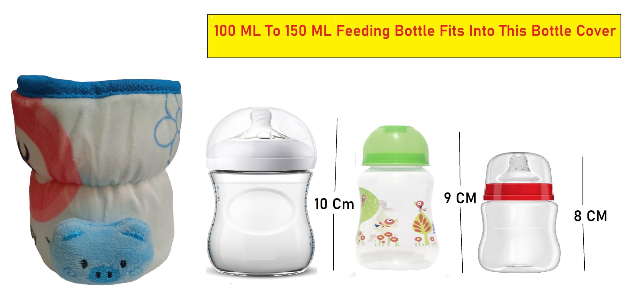 Manan Shopee Bottle Covers for Philips Avent/Broad Neck Soft Plush Stretchable Baby Feeding Bottle Tote Bag Cover with Strap (125ml, 120 ml and 140ml & 250, 260, 330 ml Feeders- Blue) 2