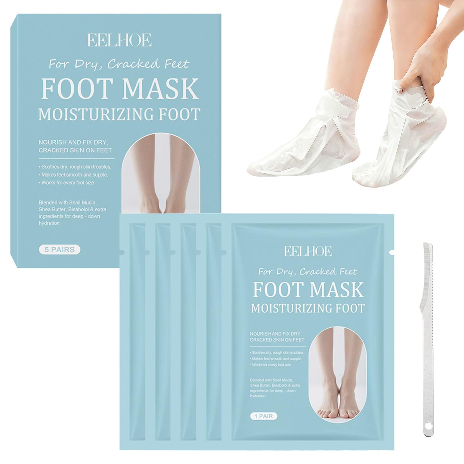 5 paia Maschera Esfoliante Piedi,Peeling Piedi,Idratante,Secchi e Screpolati,con Strumenti Pedicure per Uomo e Donna