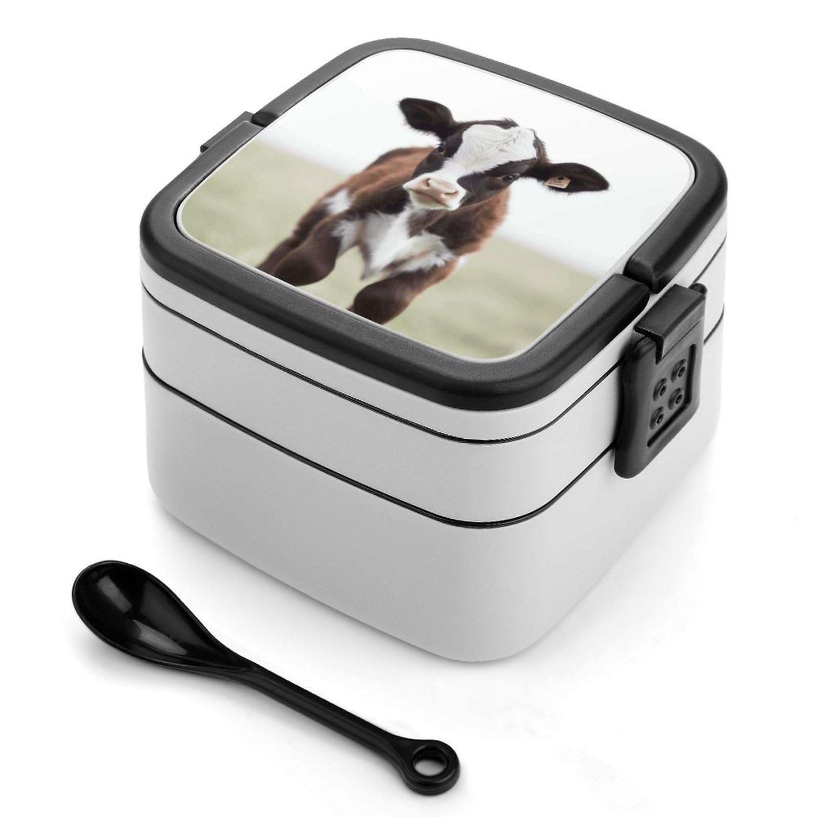 VstaDank Cow Bento Box Portable Adult Lunch Box with 2 Layer&Spoon Reusable Insulated Lunchbox Large Food Containers Leak Proof Lunch Containers for Work Camping Meal Prep