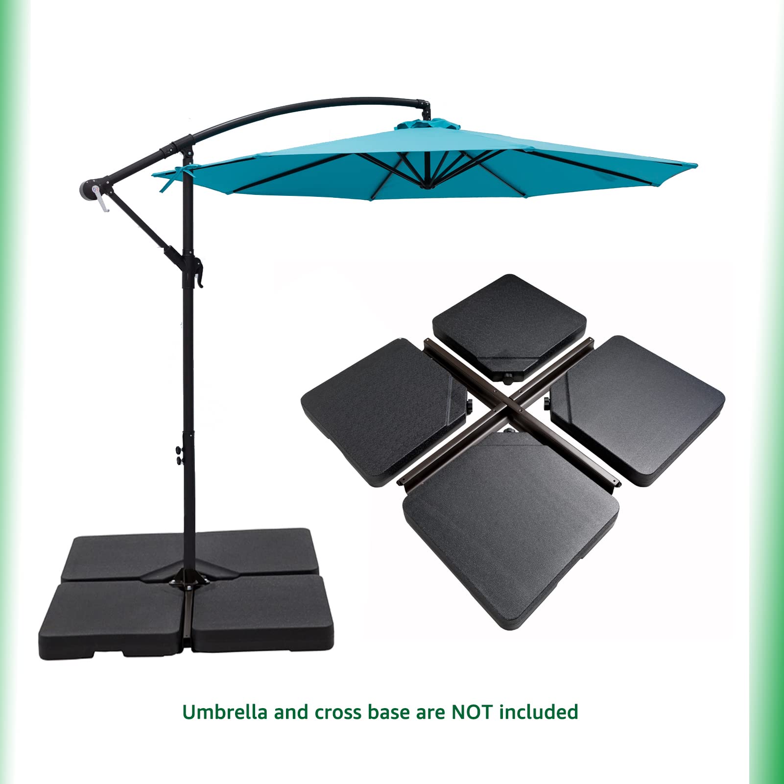 Robuster Sonnenschirmständer für den Garten, 104 kg, quadratisch, befüllbares Gewicht für Freischwingerschirm, Kunststoff, mit Wasser und Sand befüllbar, schwarz