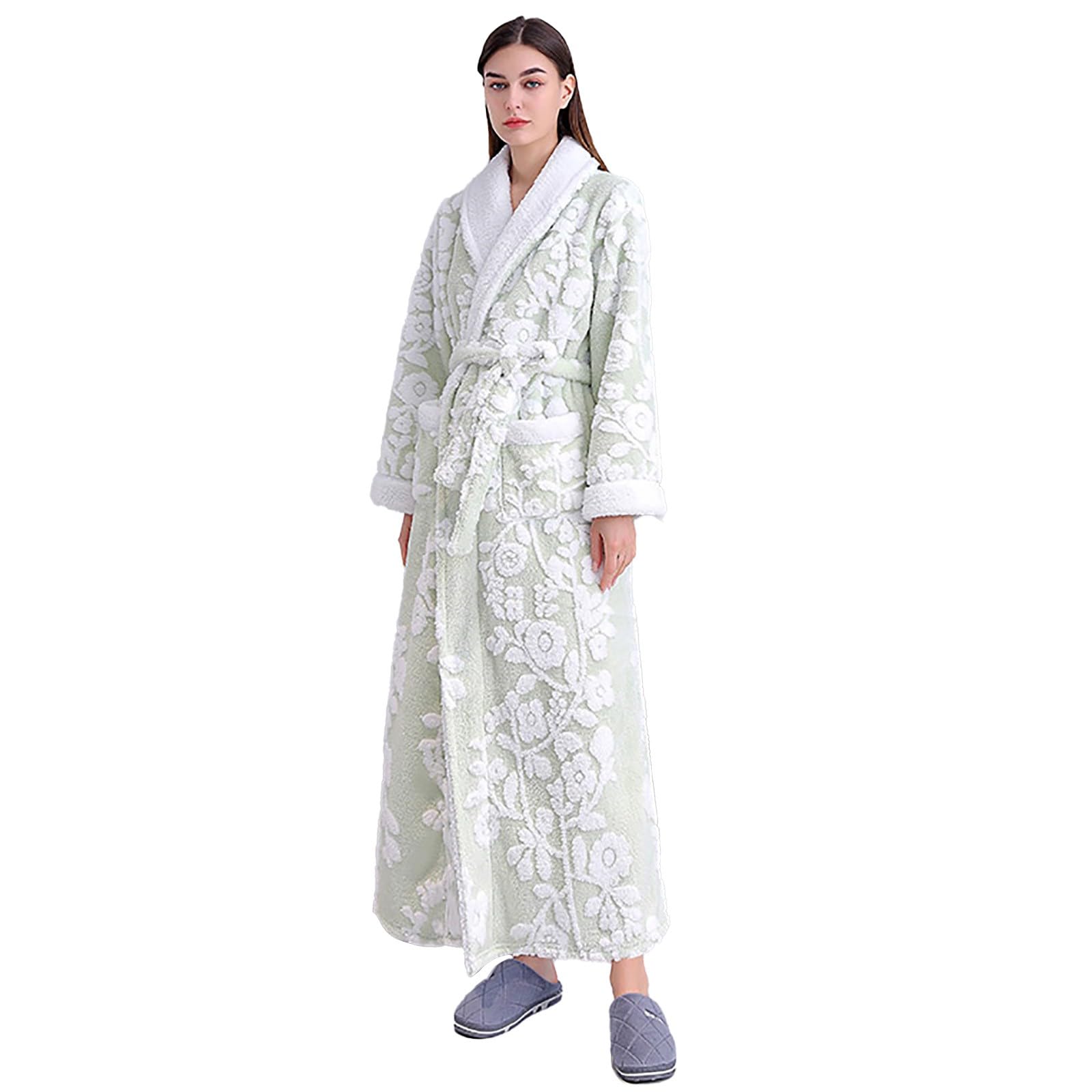 Generisch Albornoz para mujer de forro polar de rizo, traje de casa, térmico, mullido, largo, de invierno, grueso, bata de baño, ropa de casa, traje de ocio con bolsillos