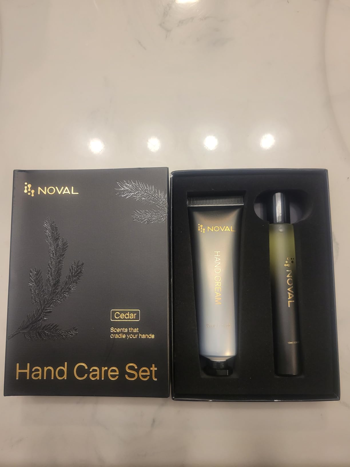 NOVAL Hand & Cuticle Care Set for Men Smell Good Cedar Scented Roll On Male Essential Cuticle Oil & Hand Cream with Jojoba, Shea Butter, Travel Size Kit for Cuticles & Nail Care