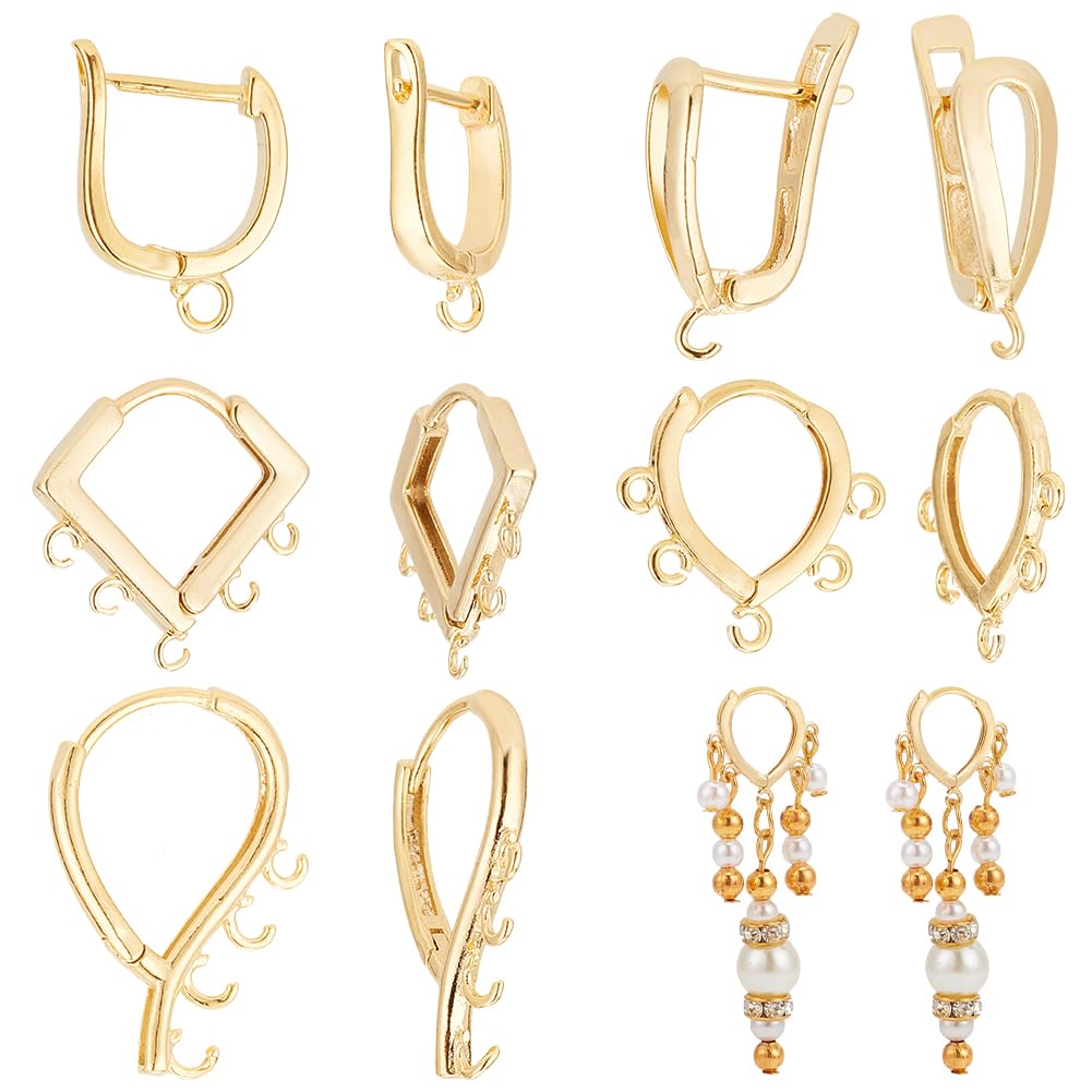 20 pezzi 5 stili in ottone Huggie orecchini a cerchio placcati in oro 24 carati gancio per orecchini a rombo ritorto da donna Huggie orecchini a goccia decorazioni per la produzione