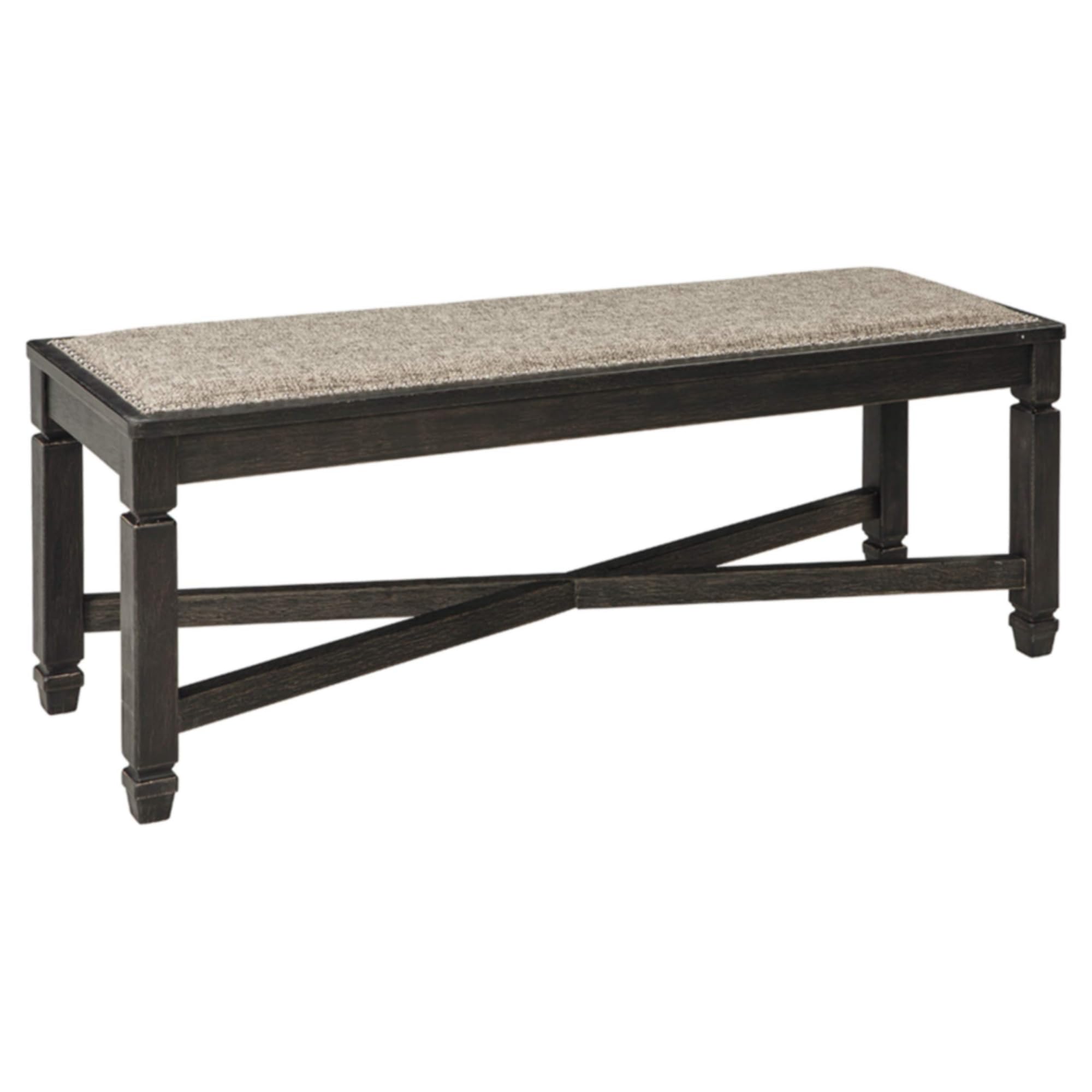 Signature Design by Ashley Tyler Creek Farmhouse Upholstered Dining Room Bench with Tapered Legs, Heavy Woven Fabric, Wood, 19.5" High Seat, Black & Gray
