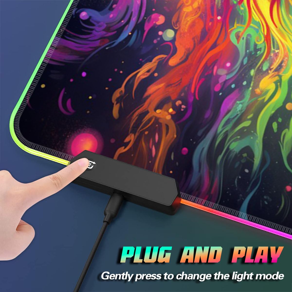 Tappetino per mouse da gaming, motivo: tigre fantasy, ROG, lungo, estendibile, LED, grande, 60 x 35 x 0,3 cm, con bordo cucito, base in gomma antiscivolo, lavabile