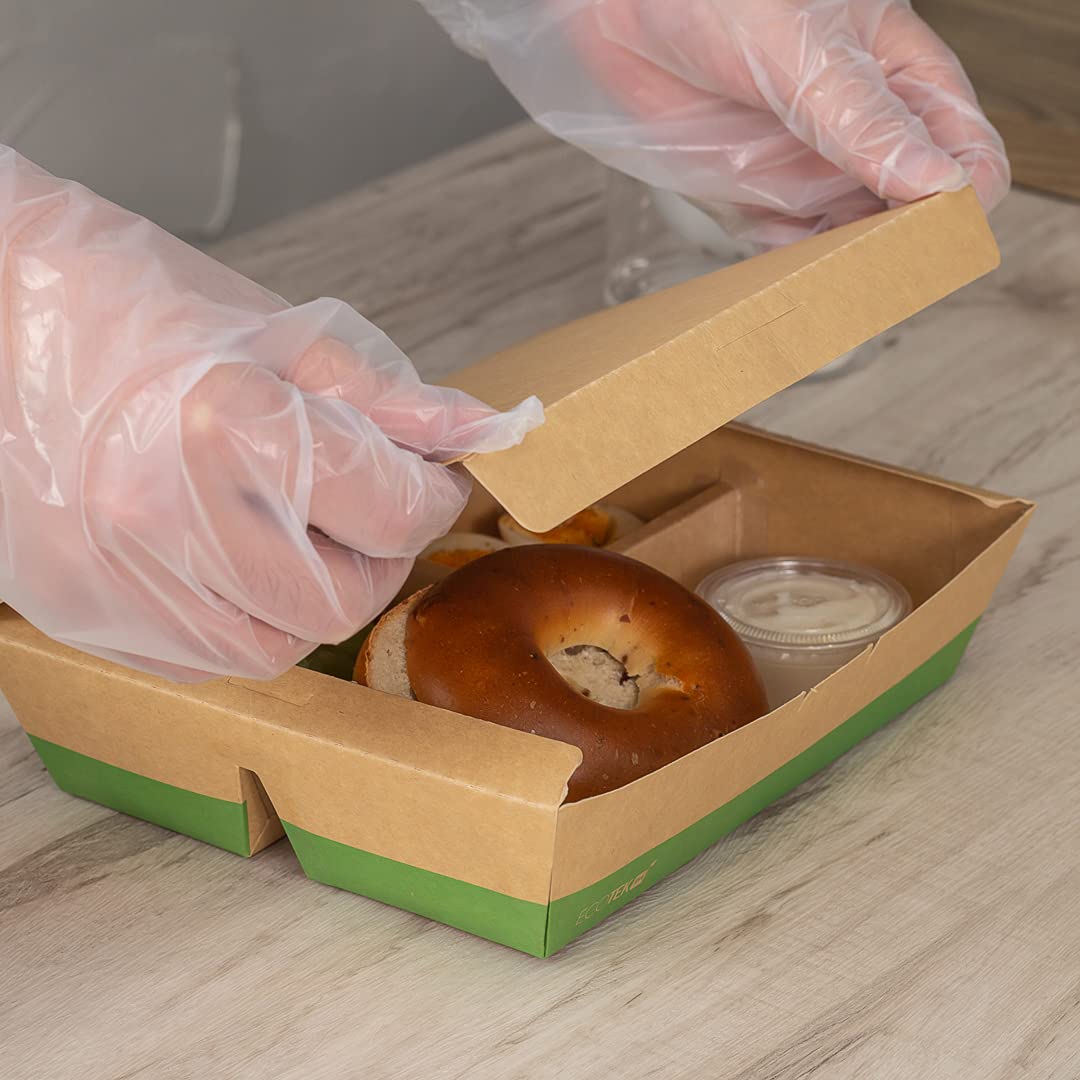 Restaurantware Eco Tek - Cajas para llevar de 50 onzas, 100 cajas Bento compostables, 3 compartimentos, cierre de pestañas, cajas de papel kraft y verde, forro de ácido poliláctico, para restaurantes