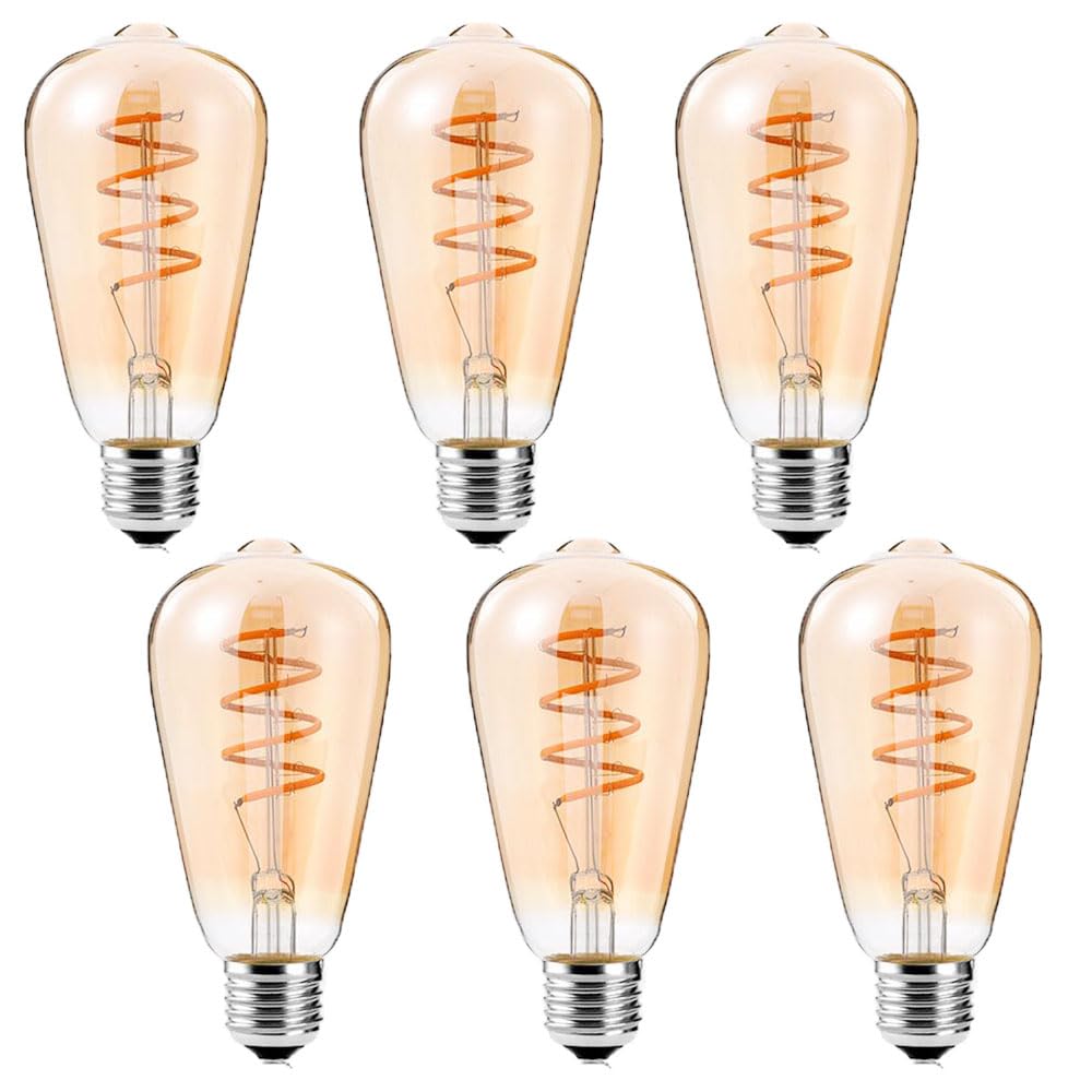 6er E27 4W ST64 LED Edison Vintage Filament Nicht Dimmbare Röhrenlampe (40W Halogenbirne Äquivalent) E27 Retro Röhre 400LM Warmweiß 2200K Decorative Edison Lamp