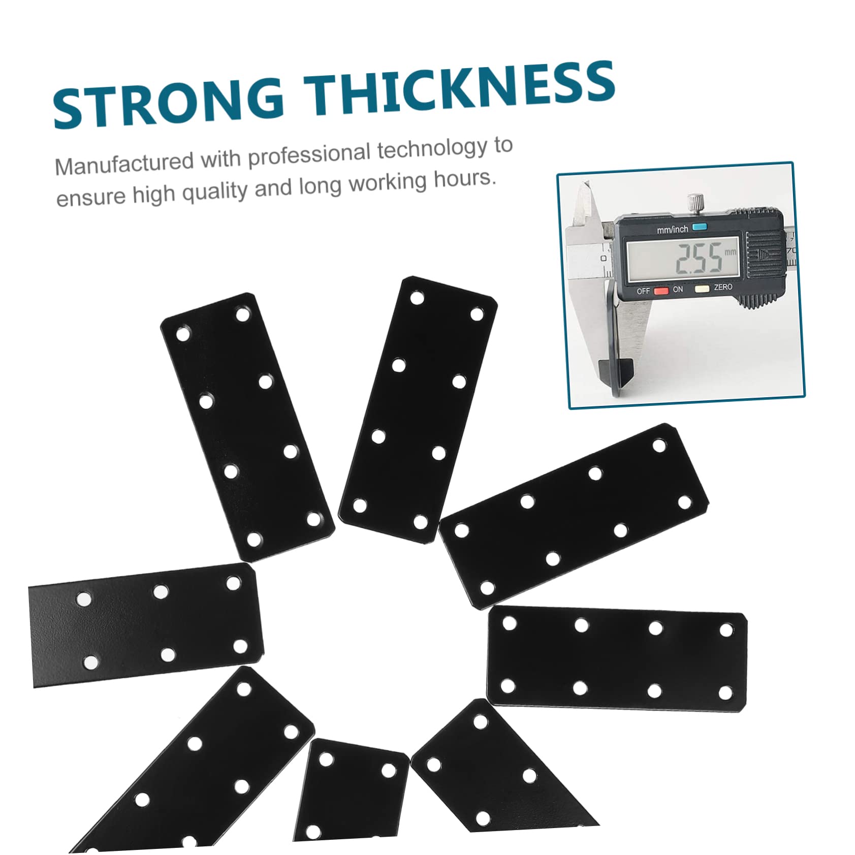 NAMOARLY 8pcs Corner Code Straight Brace Bracket Mending Plate Furniture Repair Plate Heavy Duty Flat Bracket Hardware Brackets Right Angle Bracket Straight Corner Brace Bracket Black Iron