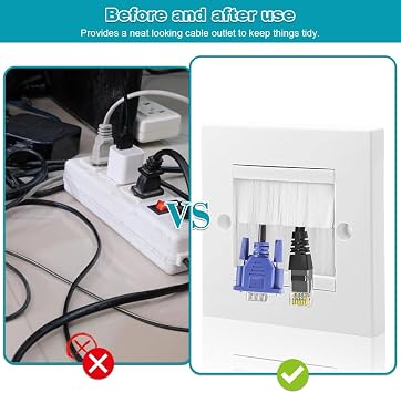 2 Pack Brush Wall Plate, Wall Cable Cover, Cable Entry Cover