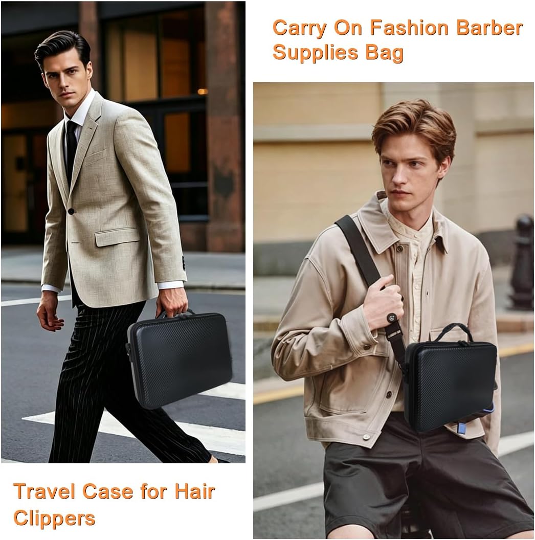 Barber Bags for Clippers and Supplies, Hard Hair Trimmer Organizer Case for Men, Professional Clipper Storage Case Fits Wahl, Andis, Limural & Most Cordless, Portable Grooming Kit Bag (Case Only)