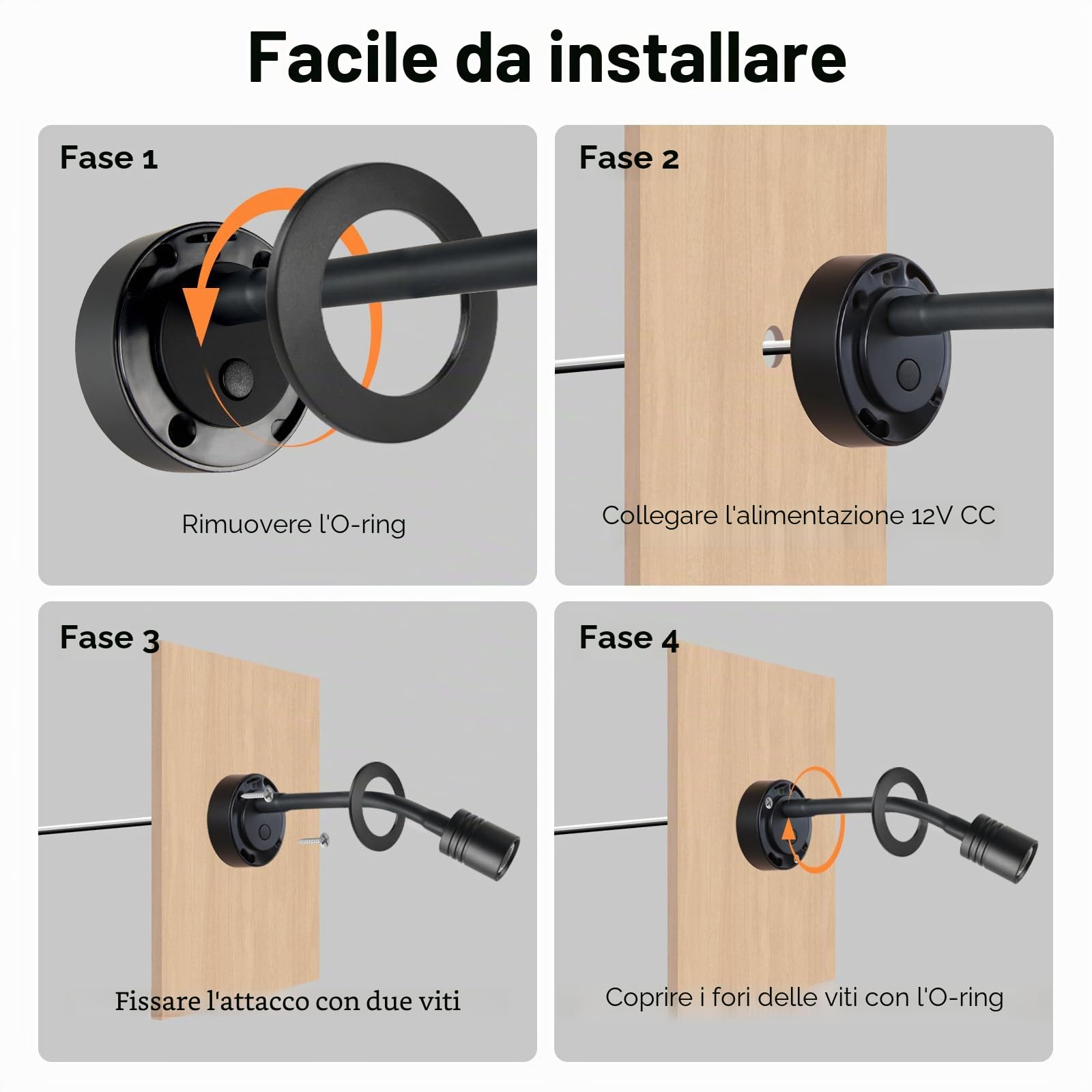 2 x Lampade da Lettura LED 12V Camper Dimmerabile Luce da Comodino Nero 3200K DC12V-24V per Barca Furgone Rimorchio Cabina, Flessibile Collo di Cigno con Caricatore USB & Interruttore Dimmer