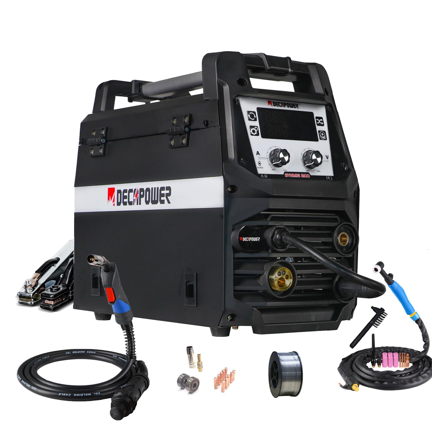 Decapower SYNMIG 200A Poste a Souder MIG avec san gaz Synergie MMA MIG MAG FLUX LIFT TIG 4 en 1 Équipement de soudage (PACK3)