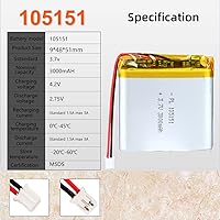 Vista 4 de 3.7V 3000mAh 105151 Batería Lipo Recargable de Polímero de Iones de Litio con Conector PH2.0mm JST