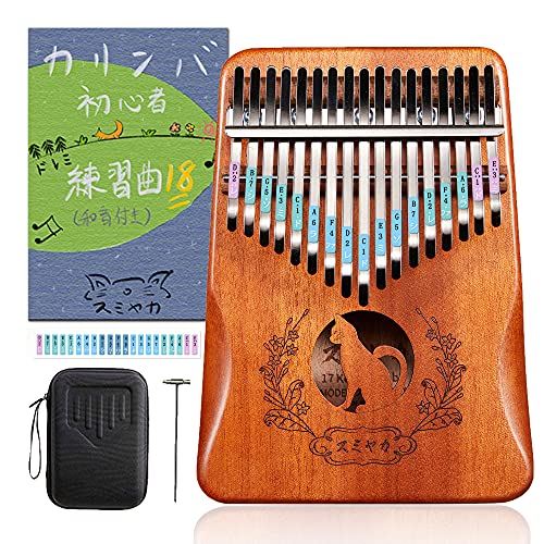 カリンバ 17キー 楽器 親指ピアノ kalimba C調 猫柄 日本語の説明書 カタカナシール 楽譜付き 収納ケース付き 初心者向け