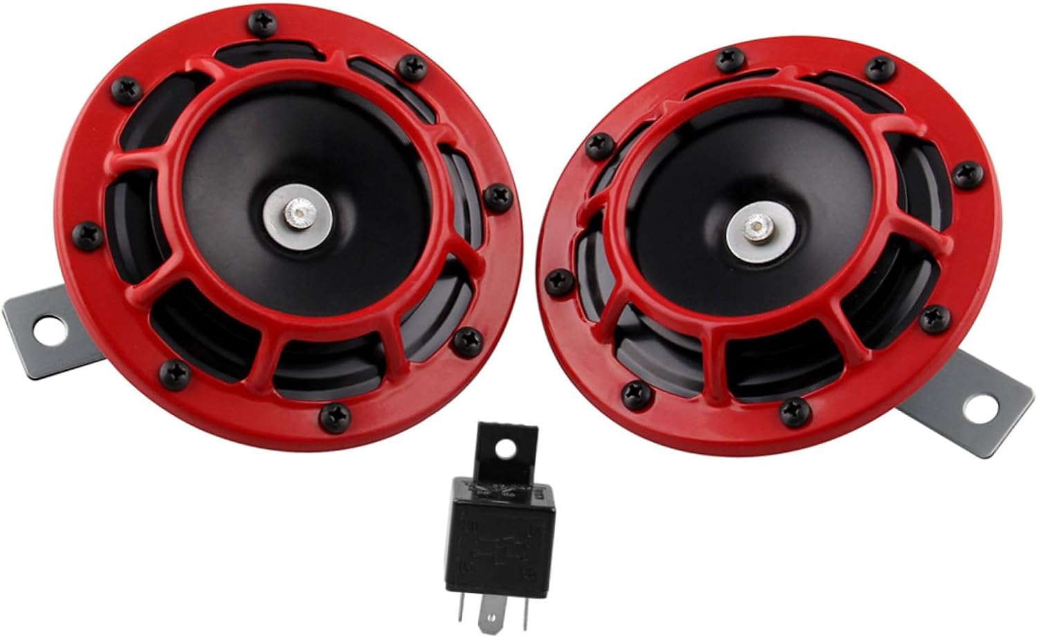 Veemoon Super Loud 12v High Low Tone Car Horns Set with Relay Grill Mount Electric Whistle Horn for Motorcycles and Auto Modification 3pcs