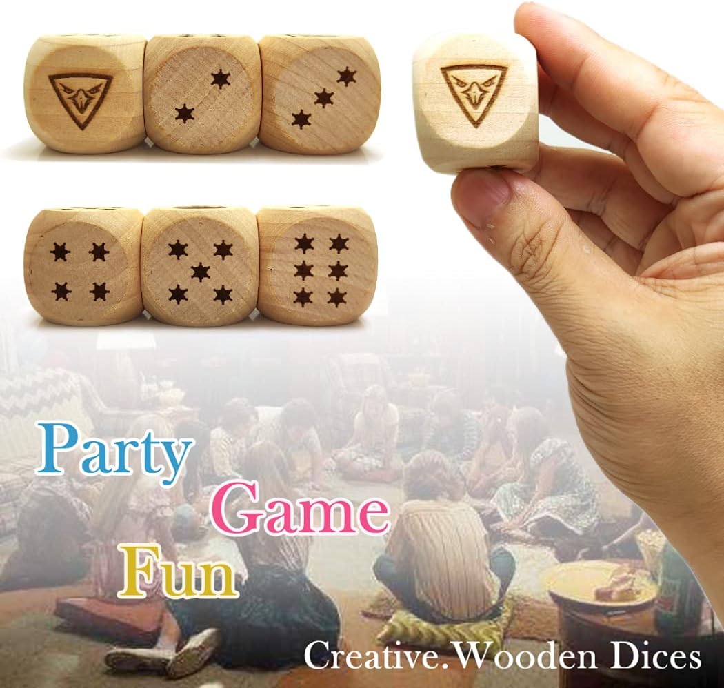 Big Wooden Dice Set for Table Game Party Playing Dices Math Teaching Tool,30MM Large/Cartoon Eagle Pattern 3Pcs/Set