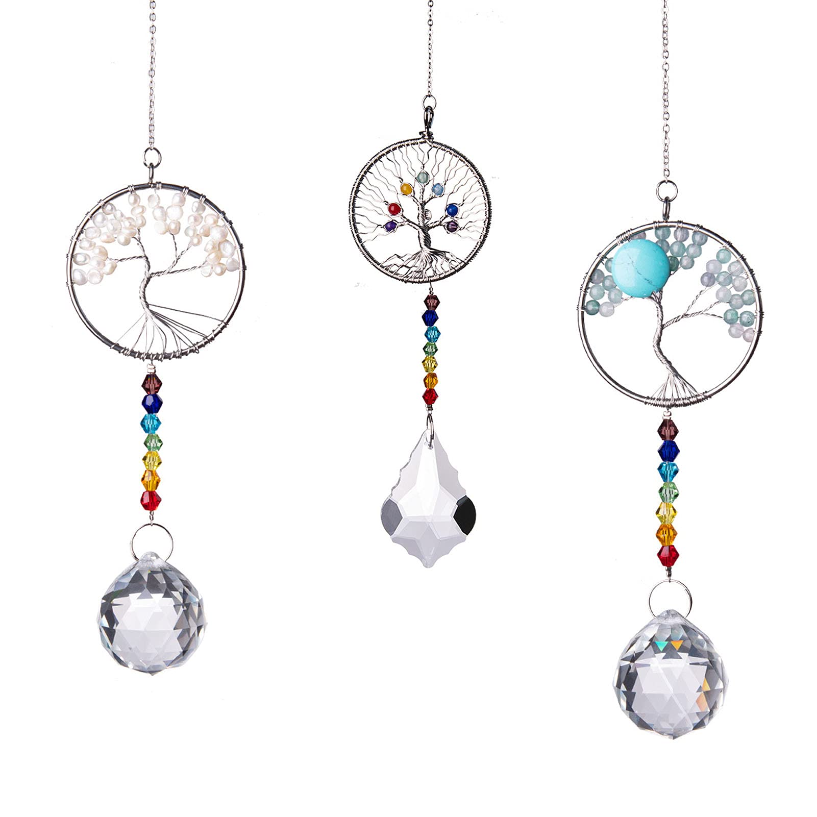 JUNBEI Suncatcher, 3 Pcs Crystal Suncatcher Prism Hanging Decoration Glass Crystal Rainbow Sun Catcher Maker with Chain for Office Garden Windows Decor
