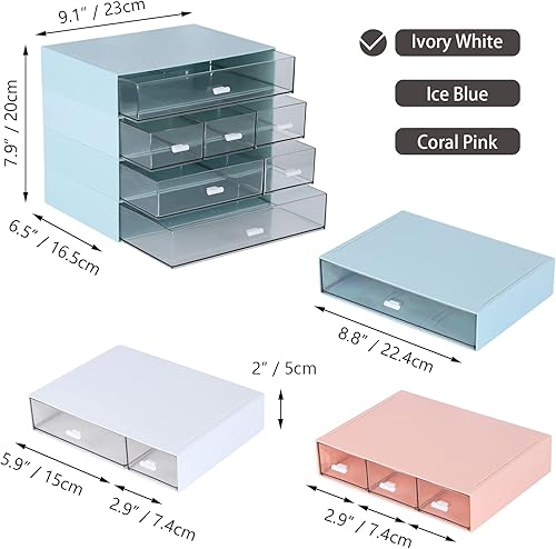 Miniatura 10 de Desk Craft Organizer and Storage with 7 Flat Drawers, Stackable Plastic Desktop Accessories & Workspace Organizer for Office Stationary, Makeup