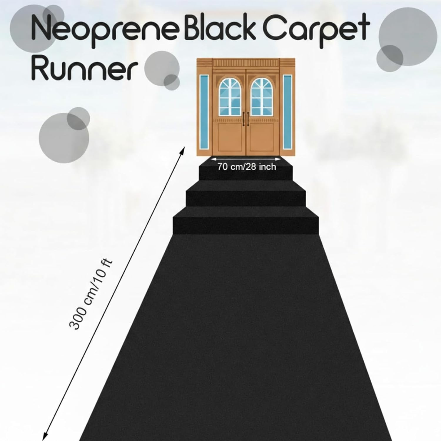 Boao 10 x 2.3 ft Neoprene Carpet Runner Reusable Plastic Floor Runner Non Slip Rubber Backed Rugs for Hallway Aisle Carpet Roll for Wedding Party Decor Prom Business Outdoor(Black)