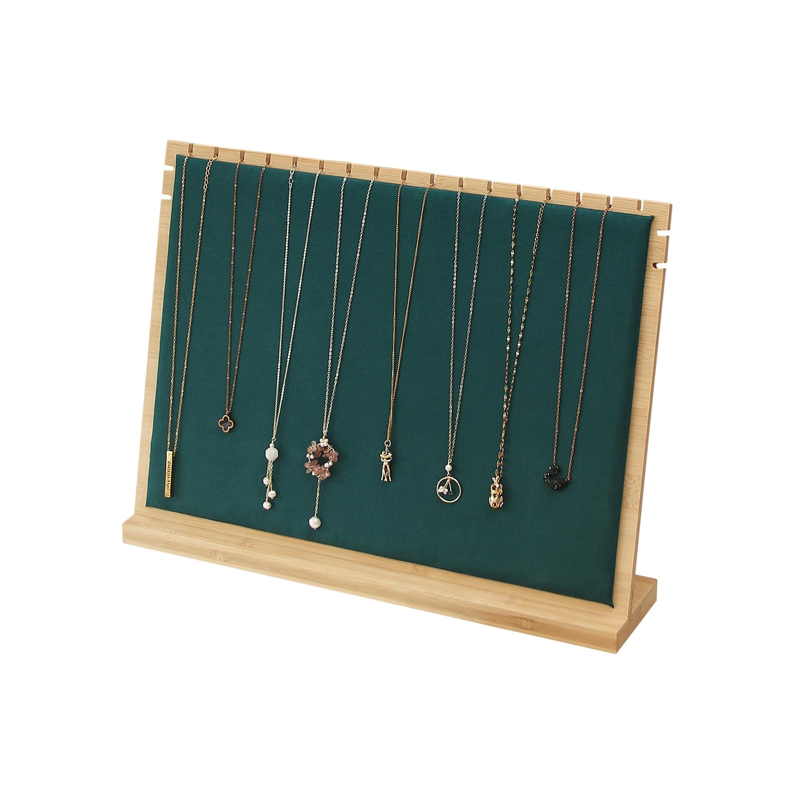 Large Bamboo Necklace Display Stand,Pendant Long Necklace Jewellery Holder For Store Selling,Chain Jewelry Rack Organizer for Home,Shop Show (Green, L)