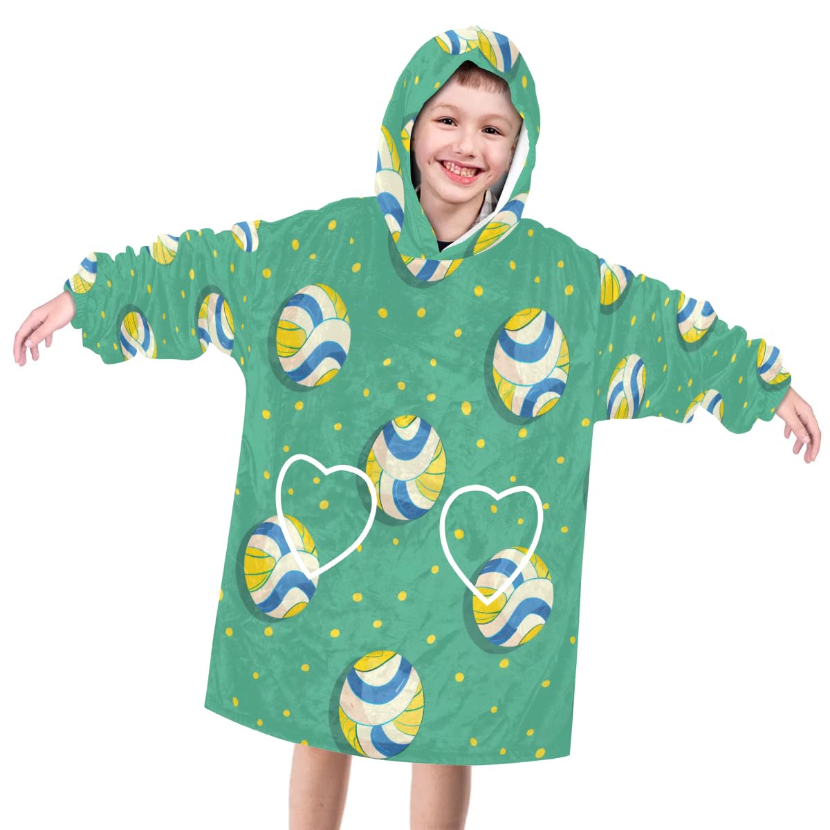 Pardick Wearable Blanket Hoodie for Kids, Futsal Volleyball Fleece Sweatshirt Blanket Oversized Blanket Sweatshirt with Pocket Flannel Warm Hooded Blanket 6-10 Year Old Girl Boy Gift, One Size