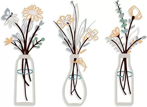 Metal Flowers Wall Arts Rustic Farmhouse Decor 3 Pieces Minimalist Flower Wall Decors for Living room Bathroom Bedroom Dining Room Housewarming Gifts for New Home