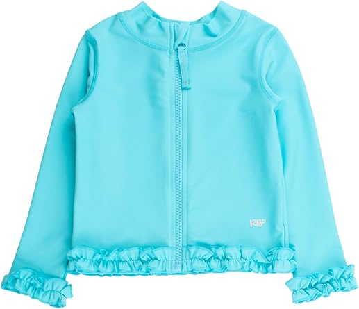 RuffleButts Girls Active Full Zip Ruffle Jacket - Sun Protective Jacket